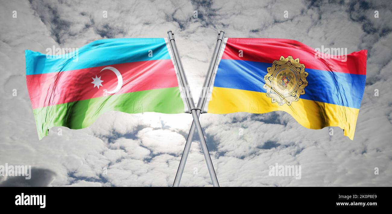 between Azerbaijan, Armenia Flag of Armenia Flag of Azerbaijan nagorno-karabakh conflict Stock Photo