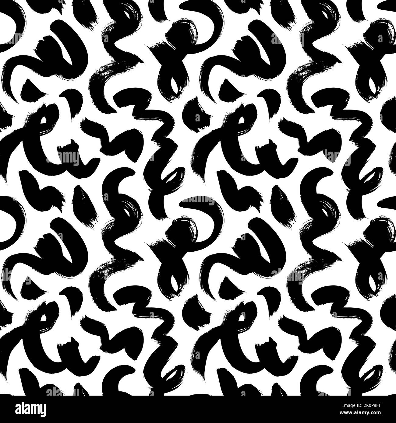 Wavy and swirled brush strokes seamless pattern. Stock Vector