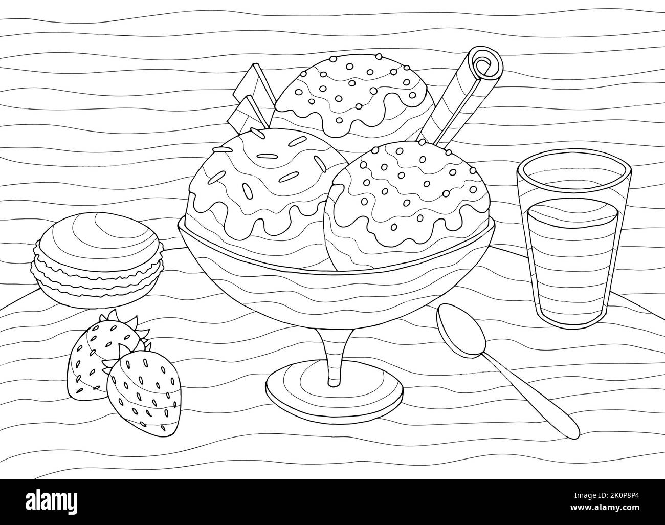 Ice cream coloring dessert graphic black white sketch illustration vector Stock Vector