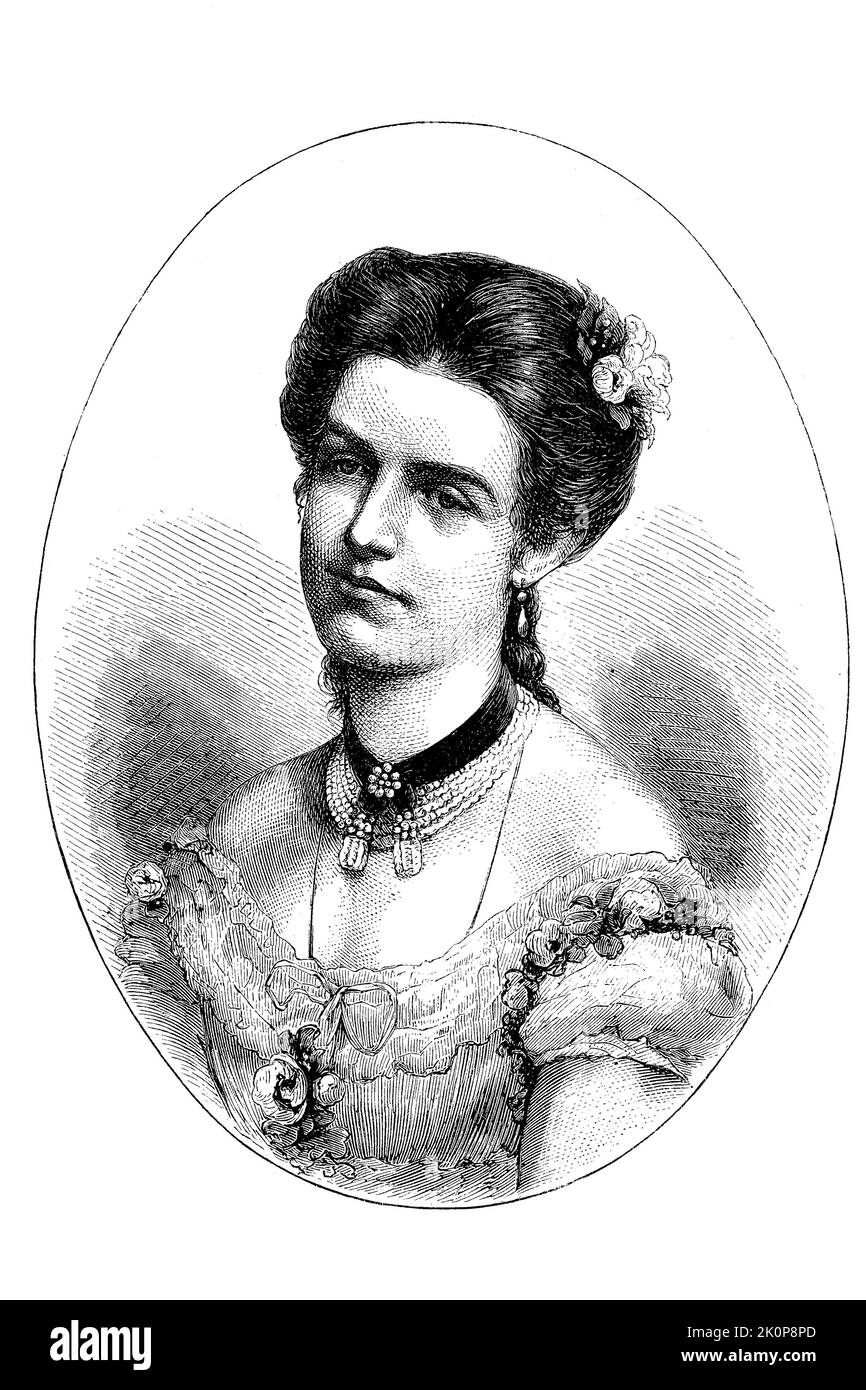 Margarethe Maria Therese Johanna, Margherita Maria Teresa Giovanna di Savoia, 20. November 1851 bis 4. Januar 1926, war als Gemahlin Umbertos I. von 1878 bis 1900 Königin von Italien  /  Margarethe Maria Therese Johanna, Margherita Maria Teresa Giovanna di Savoia, November 20, 1851 - January 4, 1926, was Queen of Italy as the wife of Umberto I from 1878 to 1900, Historisch, digital restaurierte Reproduktion einer Originalvorlage aus dem 19. Jahrhundert, genaues Originaldatum nicht bekannt  /  historical, digital improved reproduction of an original from the 19th century, Stock Photo