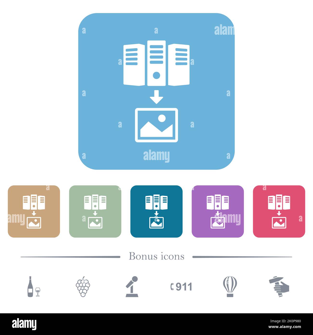 Download image from server outline white flat icons on color rounded ...