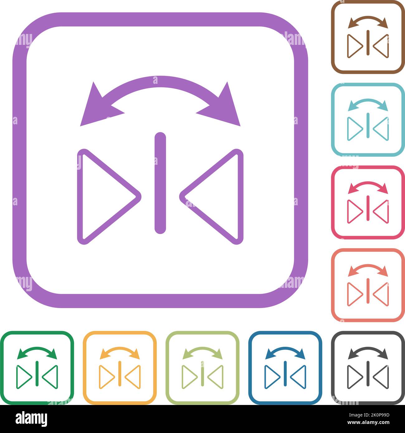 Horizontal flip outline simple icons in color rounded square frames on ...