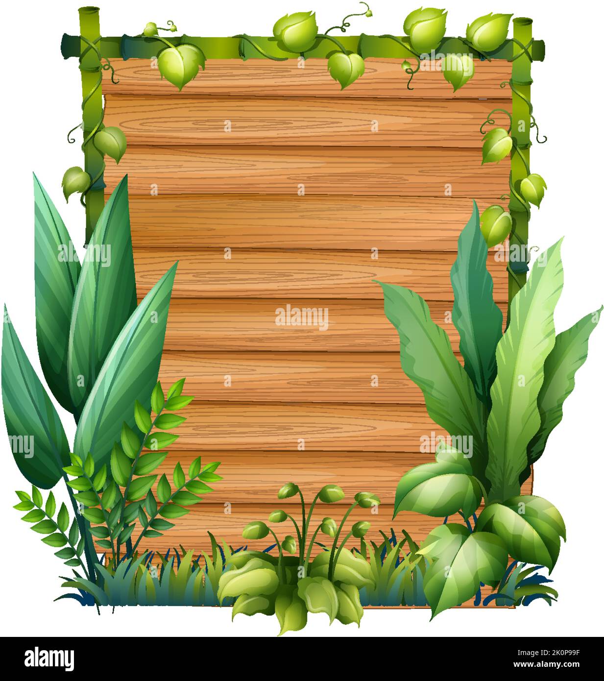 Wooden Board Template With Nature Leaves Illustration Stock Vector 