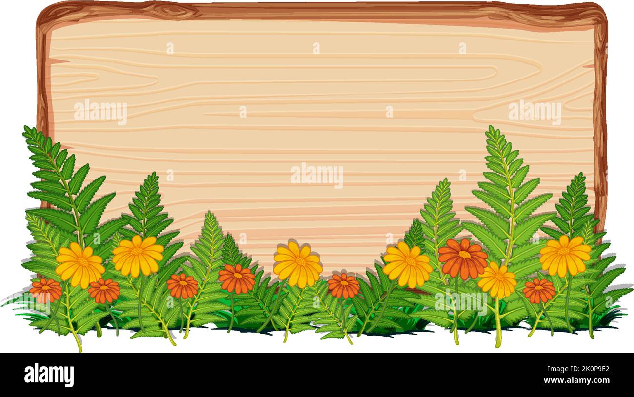 Wooden board template with nature leaves illustration Stock Vector ...
