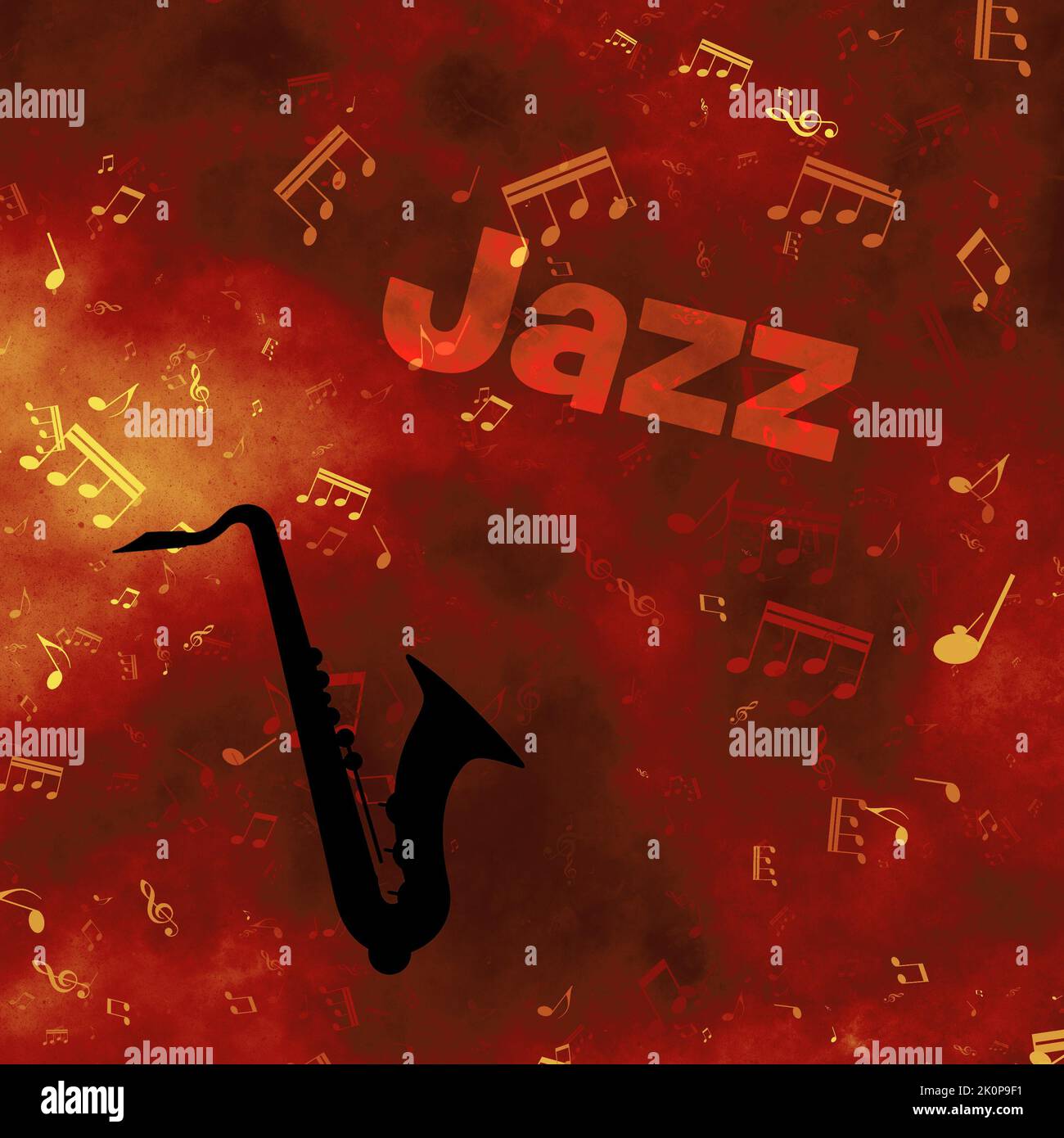 saxophone instrument and background of music notes for Jazz music concept Stock Photo
