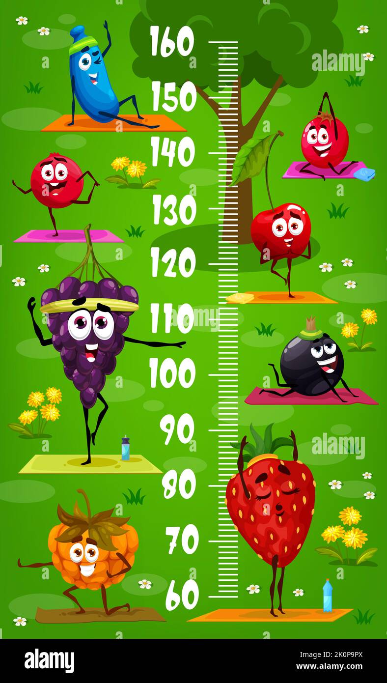 Cartoon berry characters and personages. Kids height chart meter ...