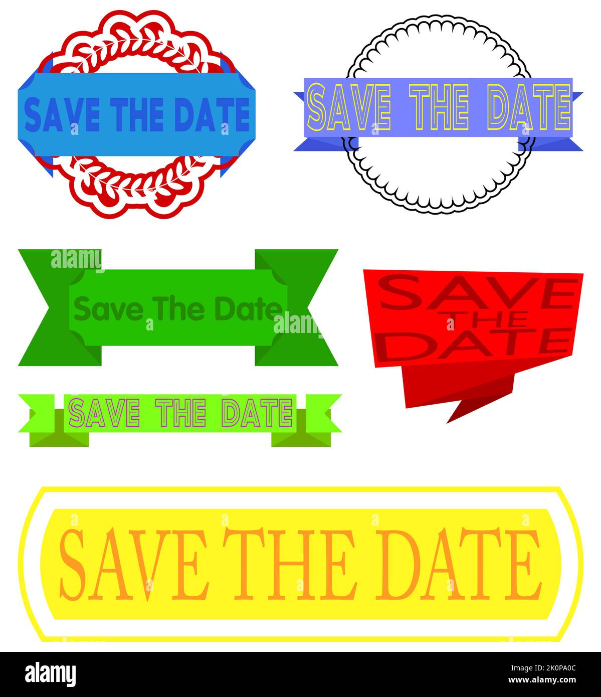 Set of ribbon with Save The Date text. Banner template. Label sticker ...