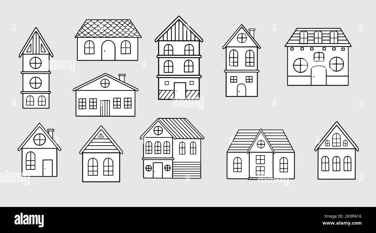 Set of vector houses in doodle style. Flat design Stock Vector Image ...