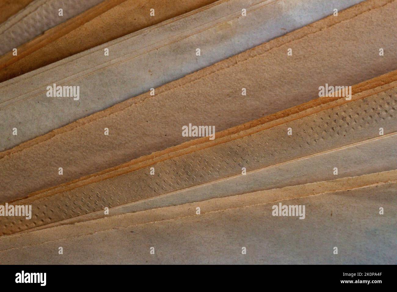 Edges of aged paper sheets, dirt stains, spots, wrinkle, grunge vintage