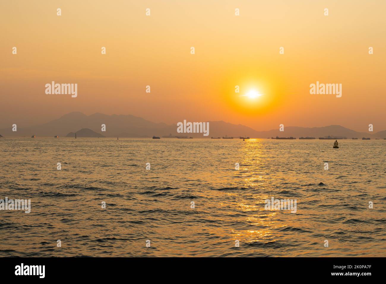 sunset in West Kowloon Waterfront Promenade, Hong Kong in evening Stock ...