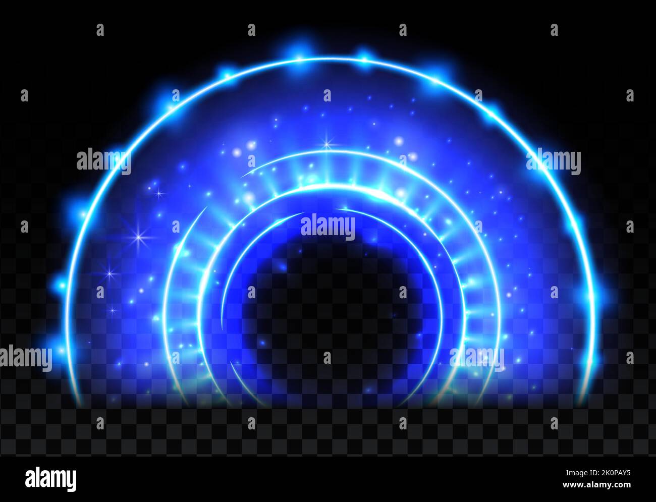 Blue magic arc. Abstract magic light effect. Luminous neon arch lines