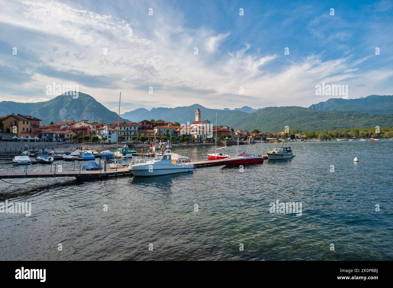 Townscape with harbor, Feriolo, Piedmont, Italy, Europe Stock Photo