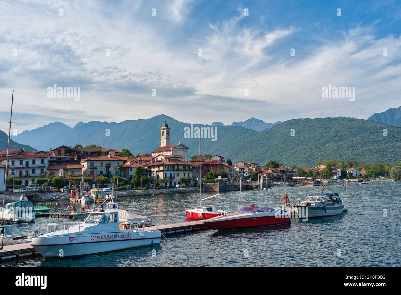 Townscape with harbor, Feriolo, Piedmont, Italy, Europe Stock Photo