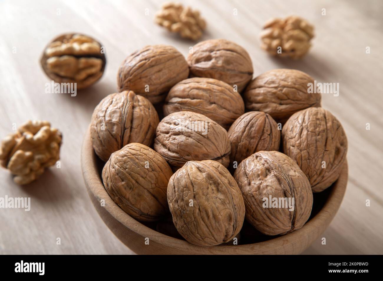 Shelled and peeled walnuts together,closeup Stock Photo