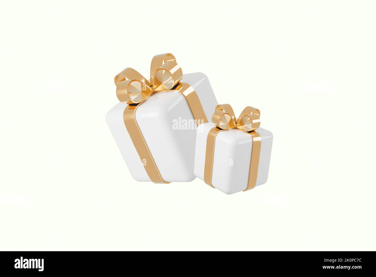 Christmas white Gift Boxes with gold ribbons 3d render Stock Photo - Alamy