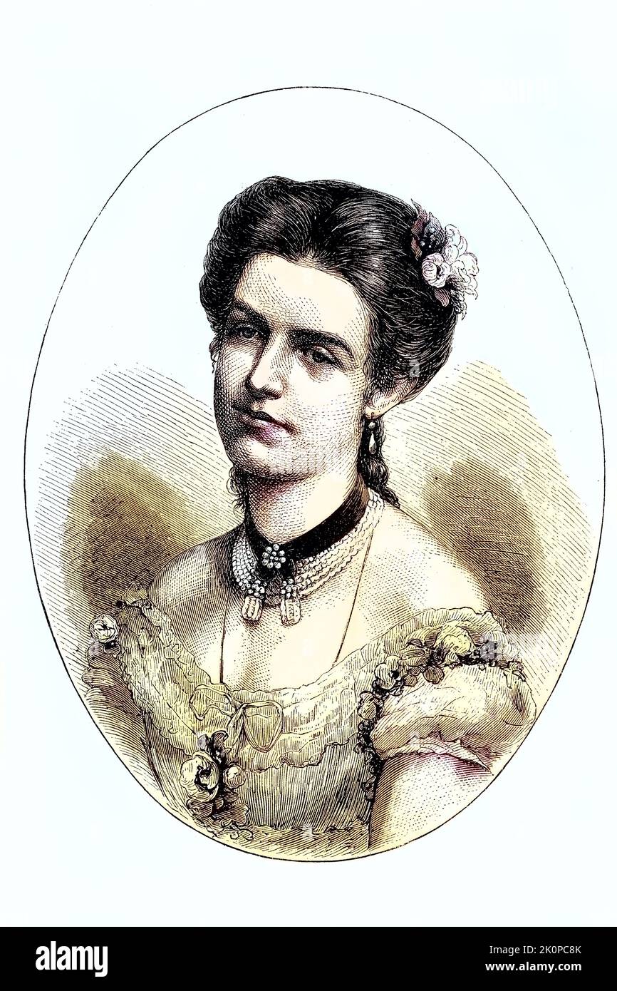 Margarethe Maria Therese Johanna, Margherita Maria Teresa Giovanna di Savoia, 20. November 1851 bis 4. Januar 1926, war als Gemahlin Umbertos I. von 1878 bis 1900 Königin von Italien  /  Margarethe Maria Therese Johanna, Margherita Maria Teresa Giovanna di Savoia, November 20, 1851 - January 4, 1926, was Queen of Italy as the wife of Umberto I from 1878 to 1900, Historisch, digital restaurierte Reproduktion einer Originalvorlage aus dem 19. Jahrhundert, genaues Originaldatum nicht bekannt  /  historical, digital improved reproduction of an original from the 19th century, Stock Photo