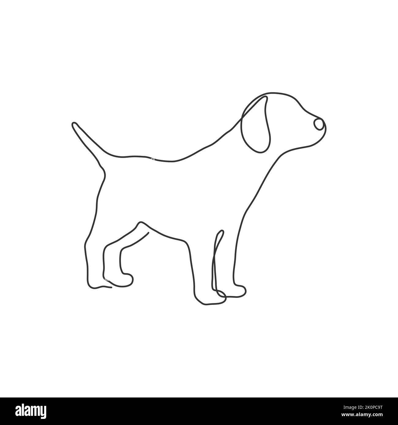 Puppy dog animal silhouette - continuous one simple single line. Linear vector. Stock Vector