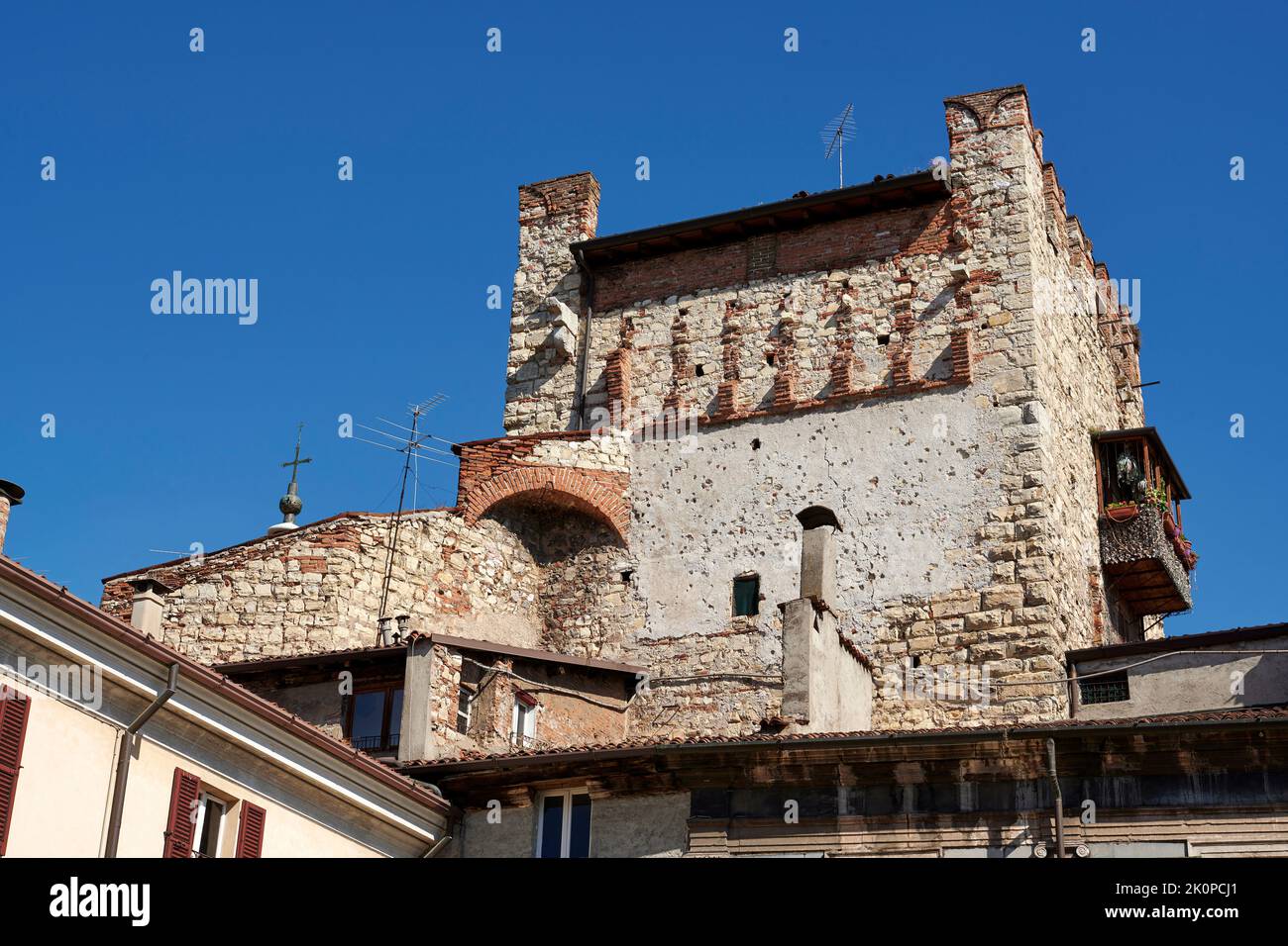 Brescia, Italia, la Torre Bruciata, della Porta Bruciata ,nella cinta muraria del XII secolo Stock Photo