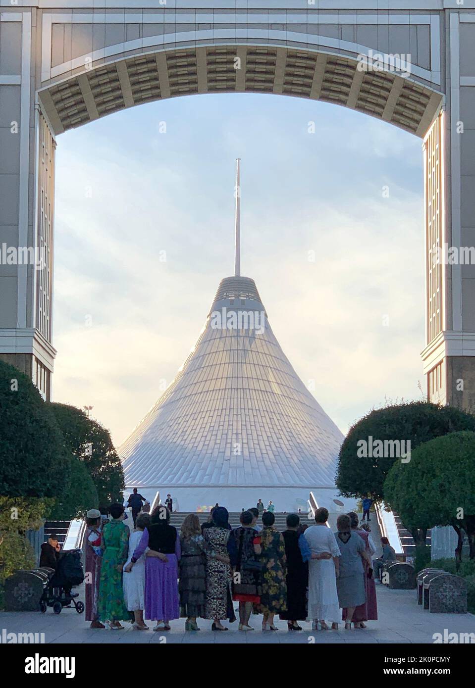 Nur Sultan. 13th Sep, 2022. People pose for photos in front of the Khan