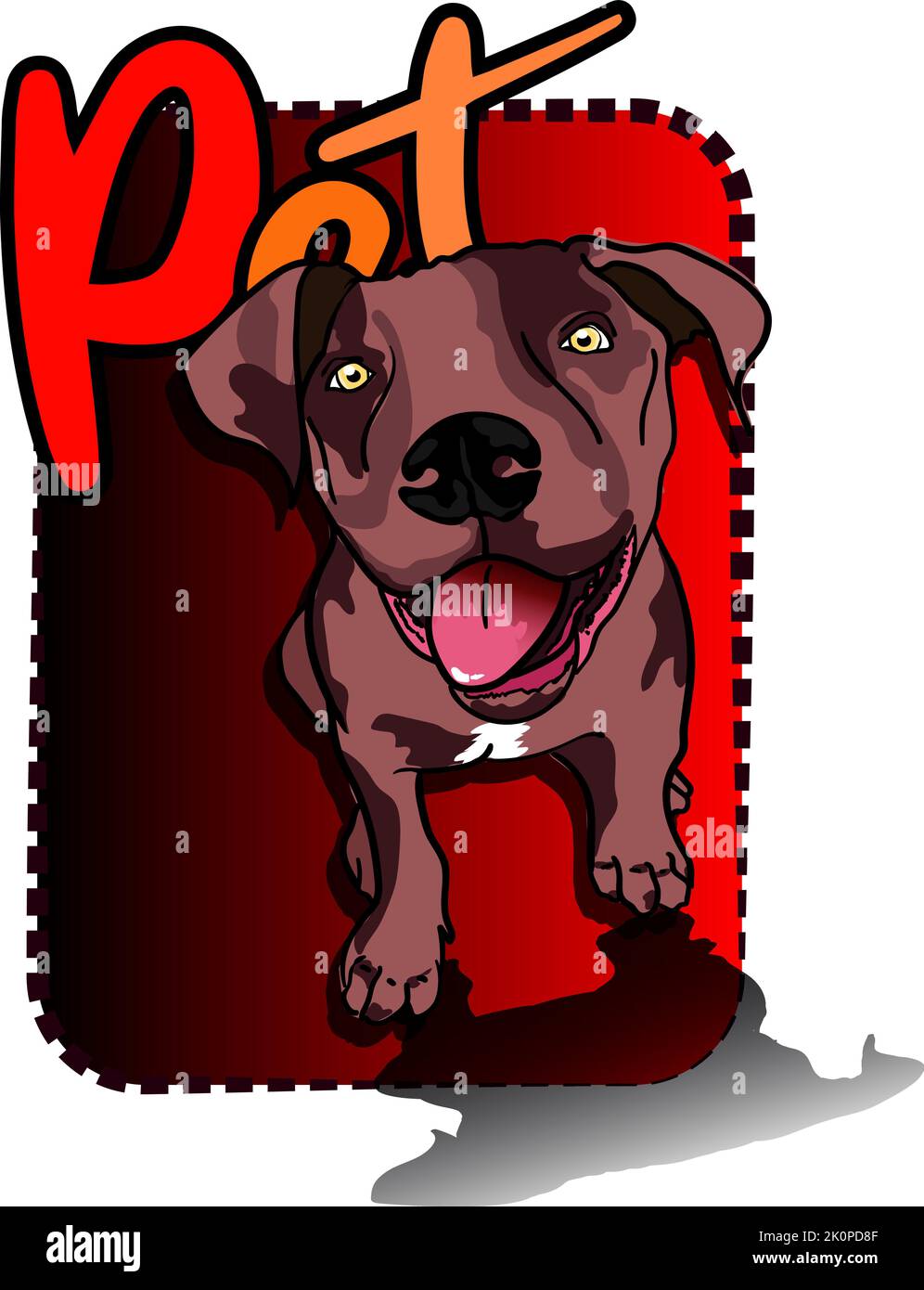 vector american pit bull puppy, pet RED BACKGROUND Stock Vector