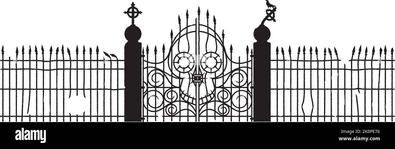 Cemetery Gate Silhouette - clean level element black on white Stock Vector