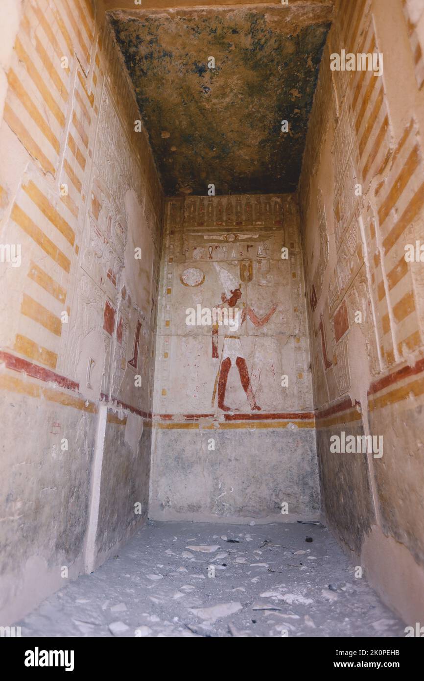 Luxor, Egypt November 13, 2020 Ancient Egyptian Painting on the Walls near the Door of