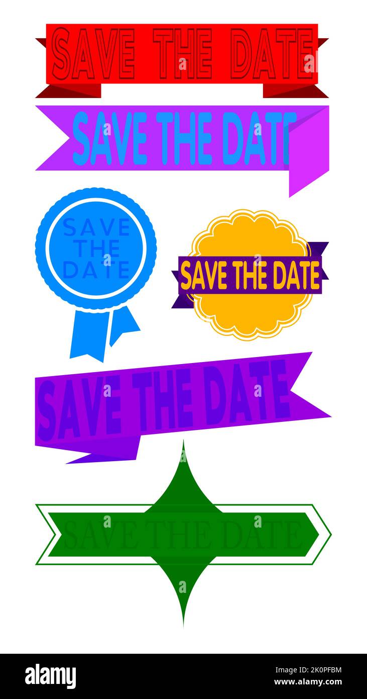 Set of ribbon with Save The Date text. Banner template. Label sticker ...