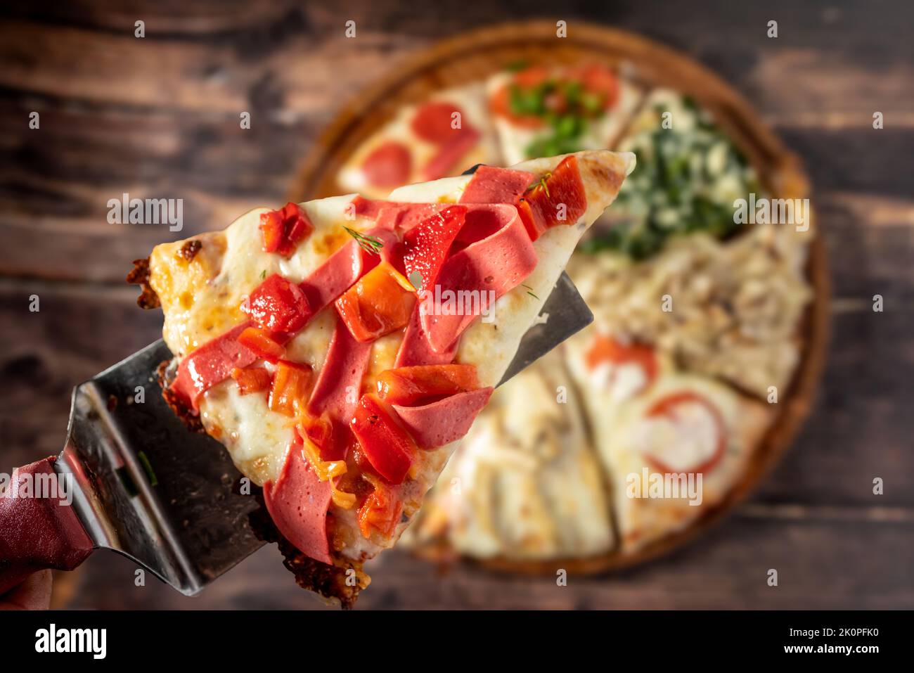 Assorted handmade Argentinian pizza on stone background Stock Photo