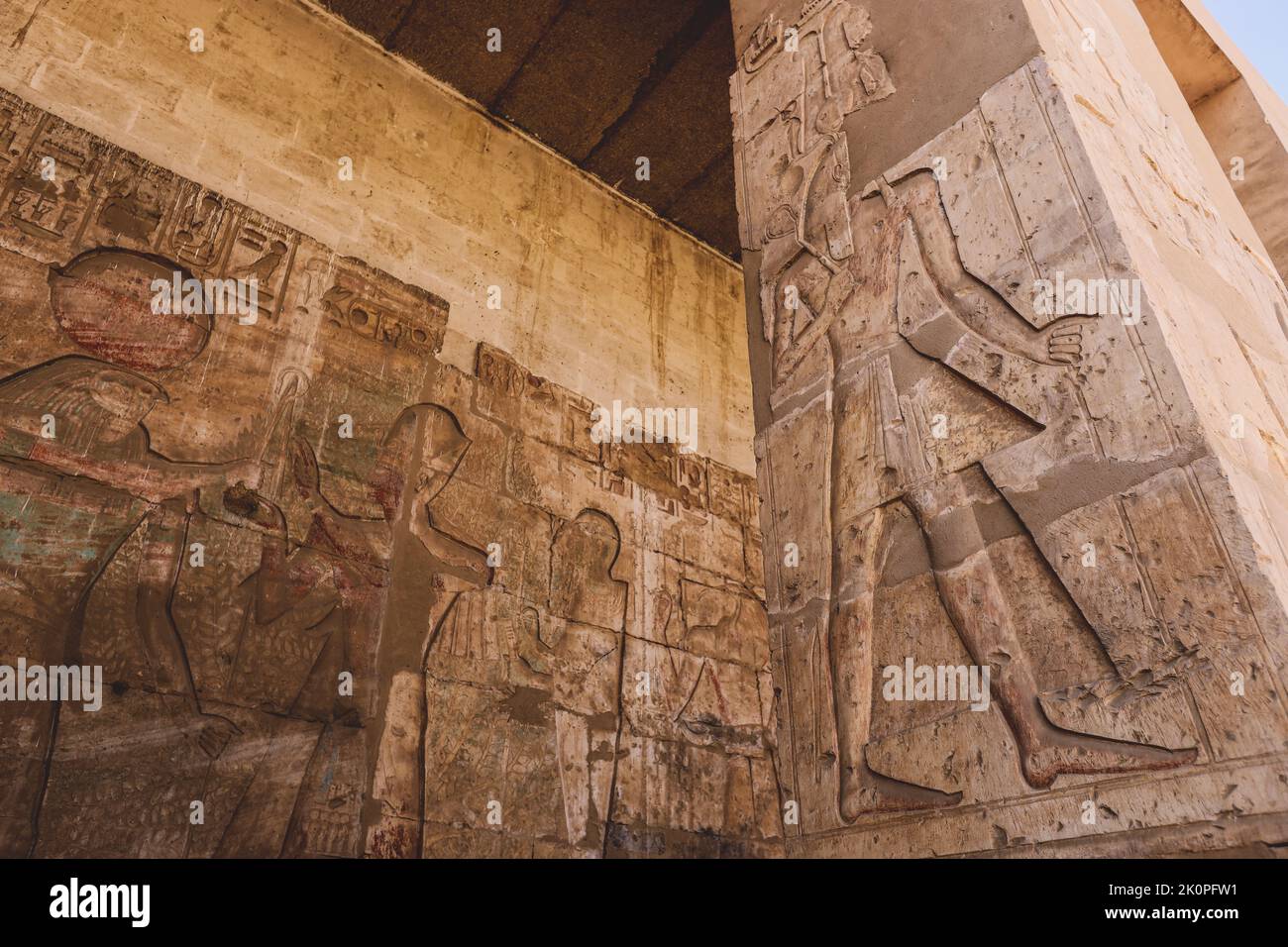 Ancient Egyptian Pillars in the temple of Seti I also known as the