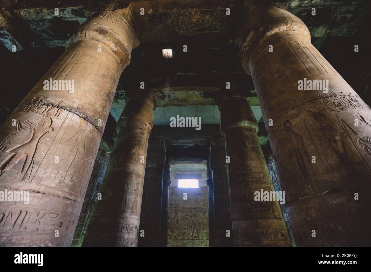 Ancient Egyptian Pillars in the temple of Seti I also known as the ...