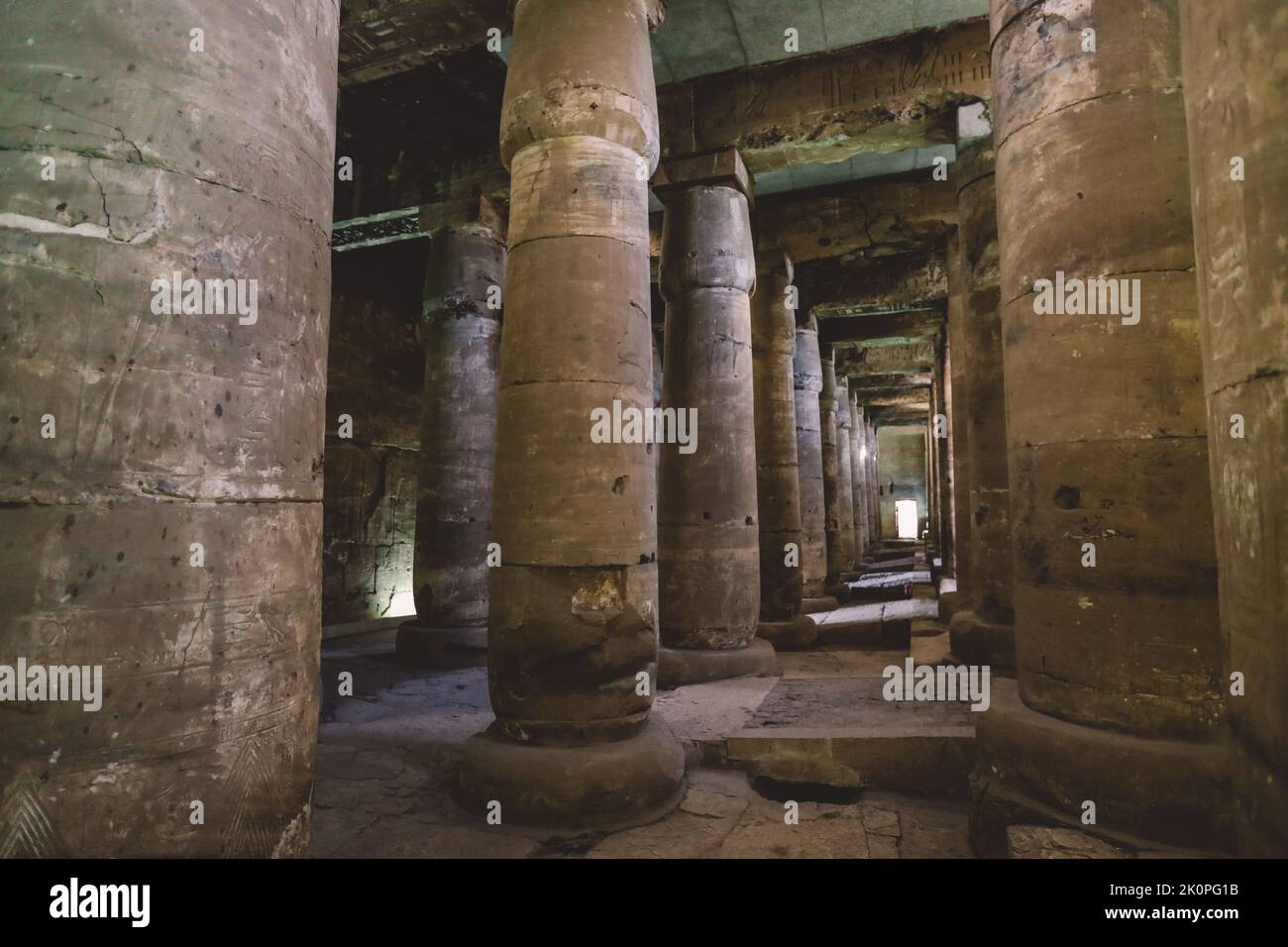 Ancient Egyptian Pillars in the temple of Seti I also known as the