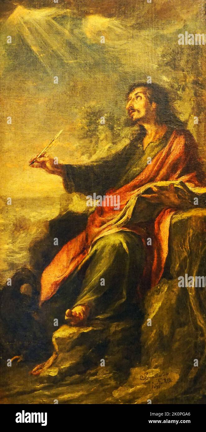 Saint John on Patmos 1658 by Juan Valdés Leal (1622-1690) Spanish painter and etcher of the Baroque era. Stock Photo