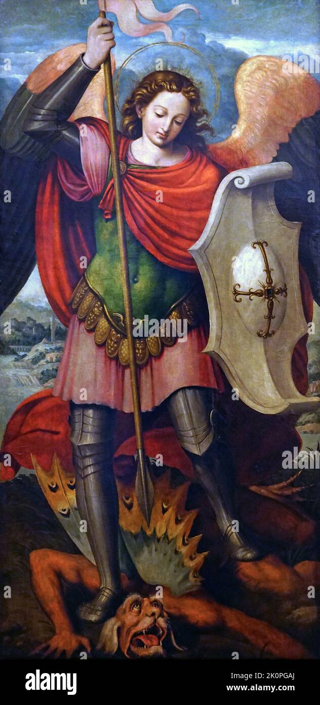 Saint Michael the Archangel by Joan de Joanes aka Vicente Juan Masip (1507 – 1579) Spanish painter of the Renaissance period. Stock Photo