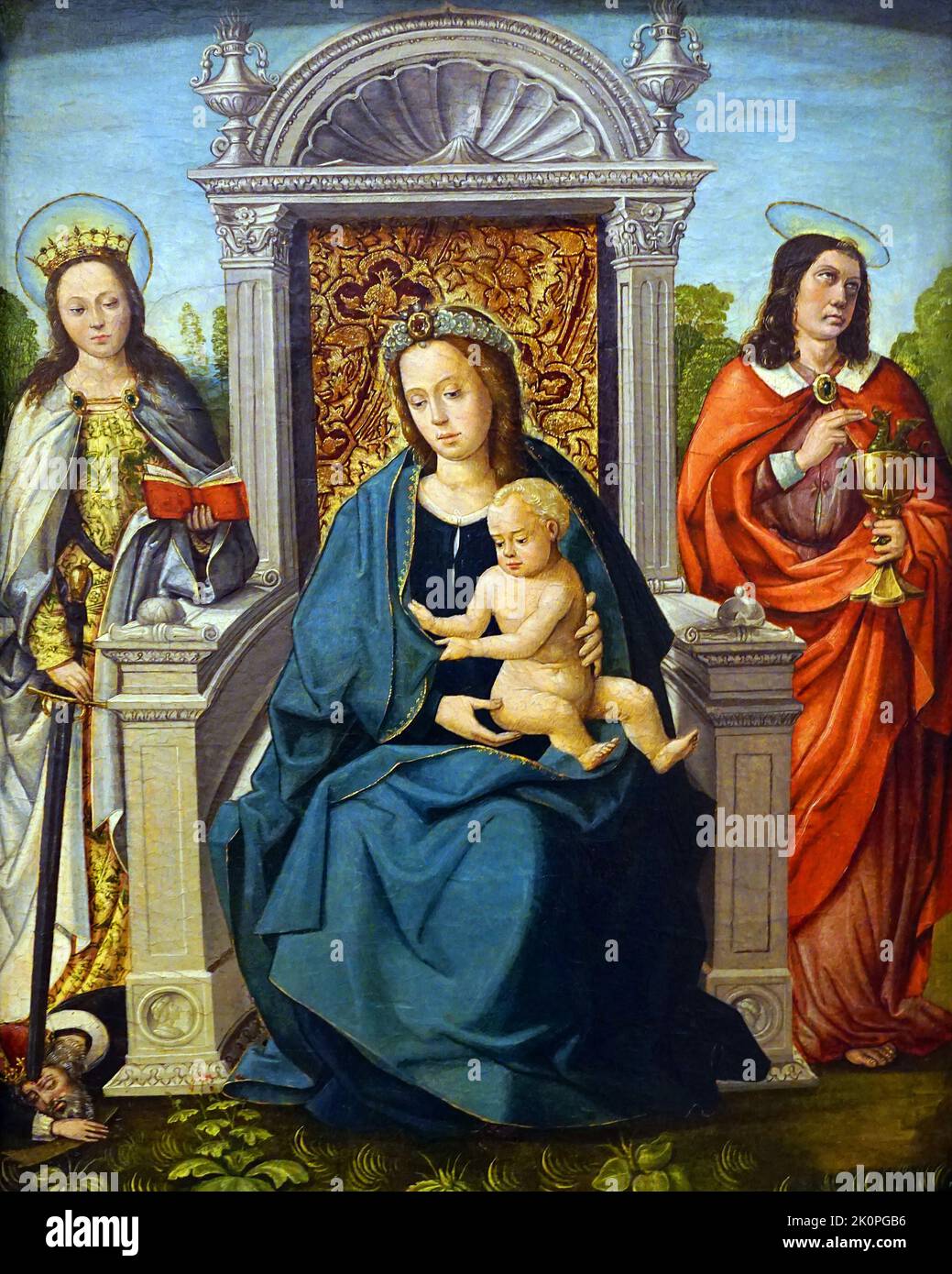 Holy Conversation / Sacra Conversazione by Francisco de Comontes (?? - 1565) Spanish painter. Stock Photo