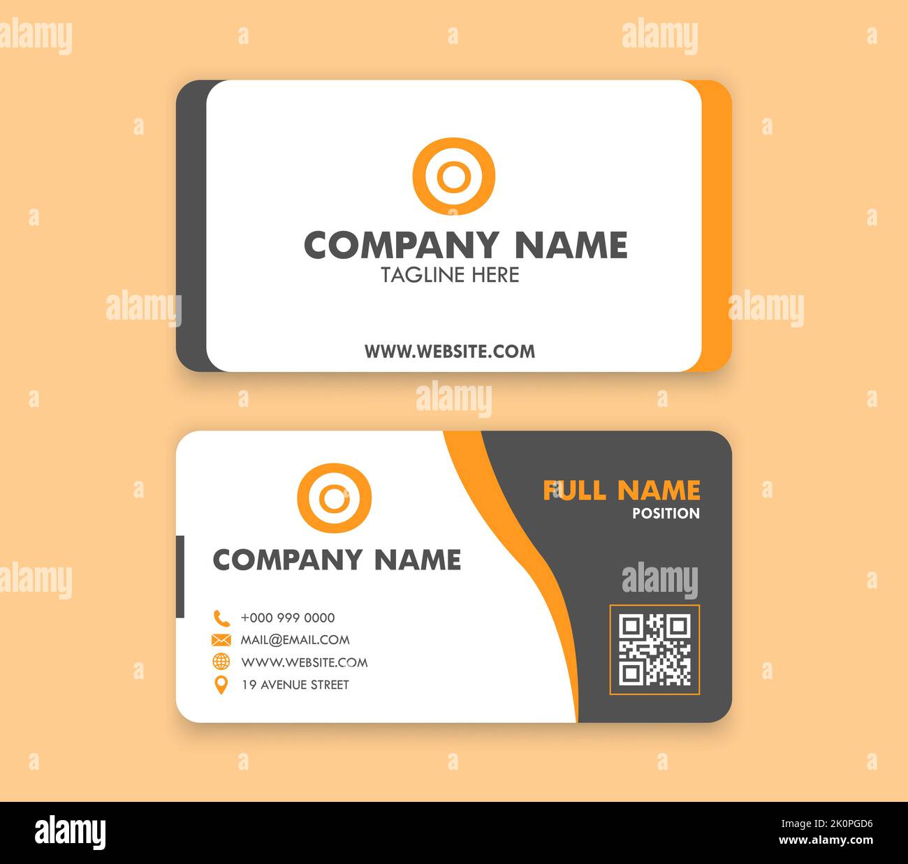 Clean Business Card Template Design Contact Address QR Code Details