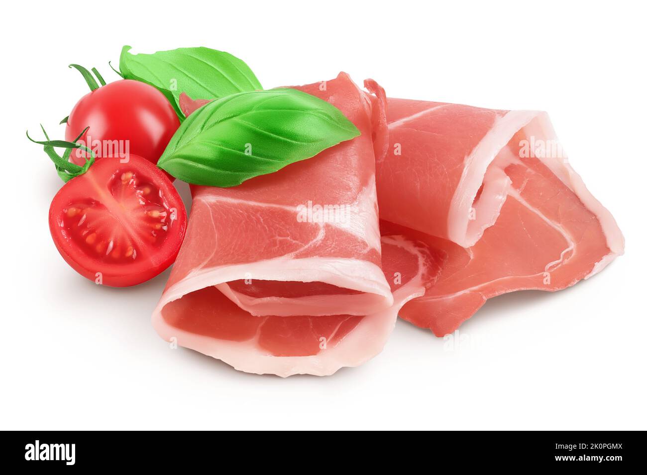 Italian prosciutto crudo or spanish jamon. Raw ham isolated on white