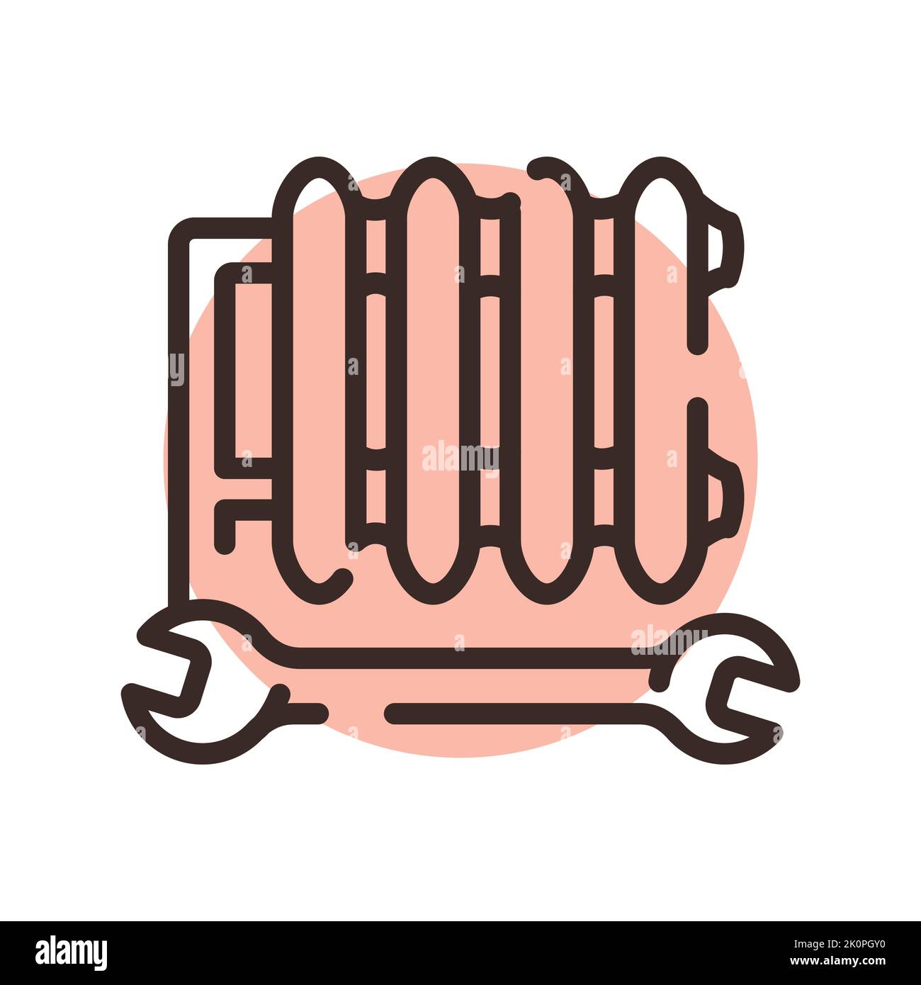 Installation of heating system black line icon. Pictogram for web page Stock Vector