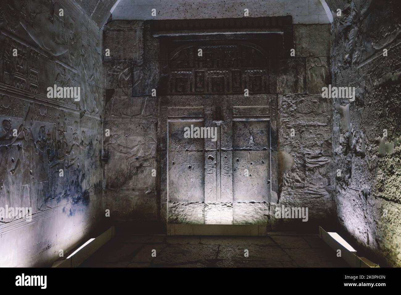Inside View of the temple of Seti I, which is also known as the Great Temple of Abydos, in Kharga, Egypt Stock Photo