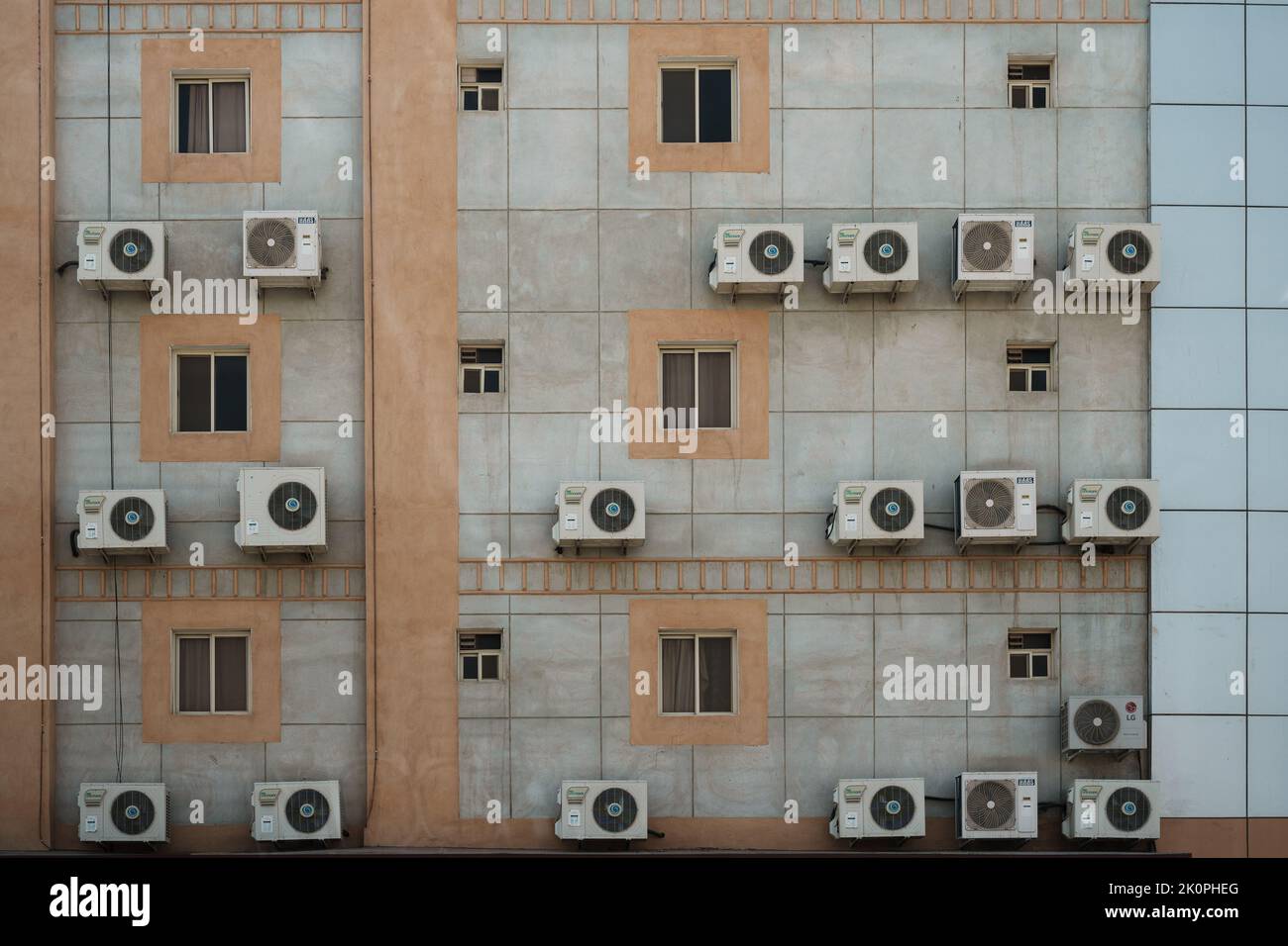Air conditioning machine on the side of a hotel in Tabuk, Saudi Arabia, on September 12, 2022.  © Joan Gosa 2022 Stock Photo