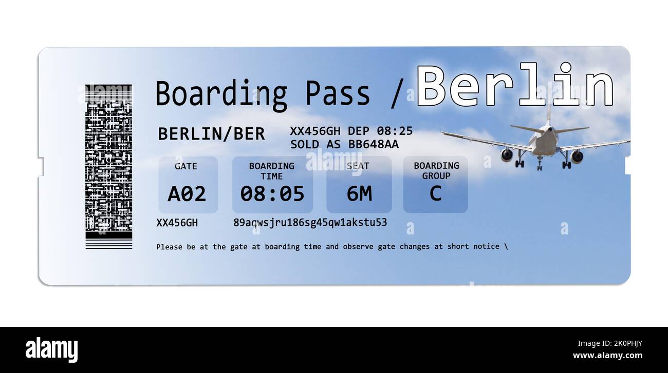 Airline boarding pass tickets to Berlin isolated on white - The