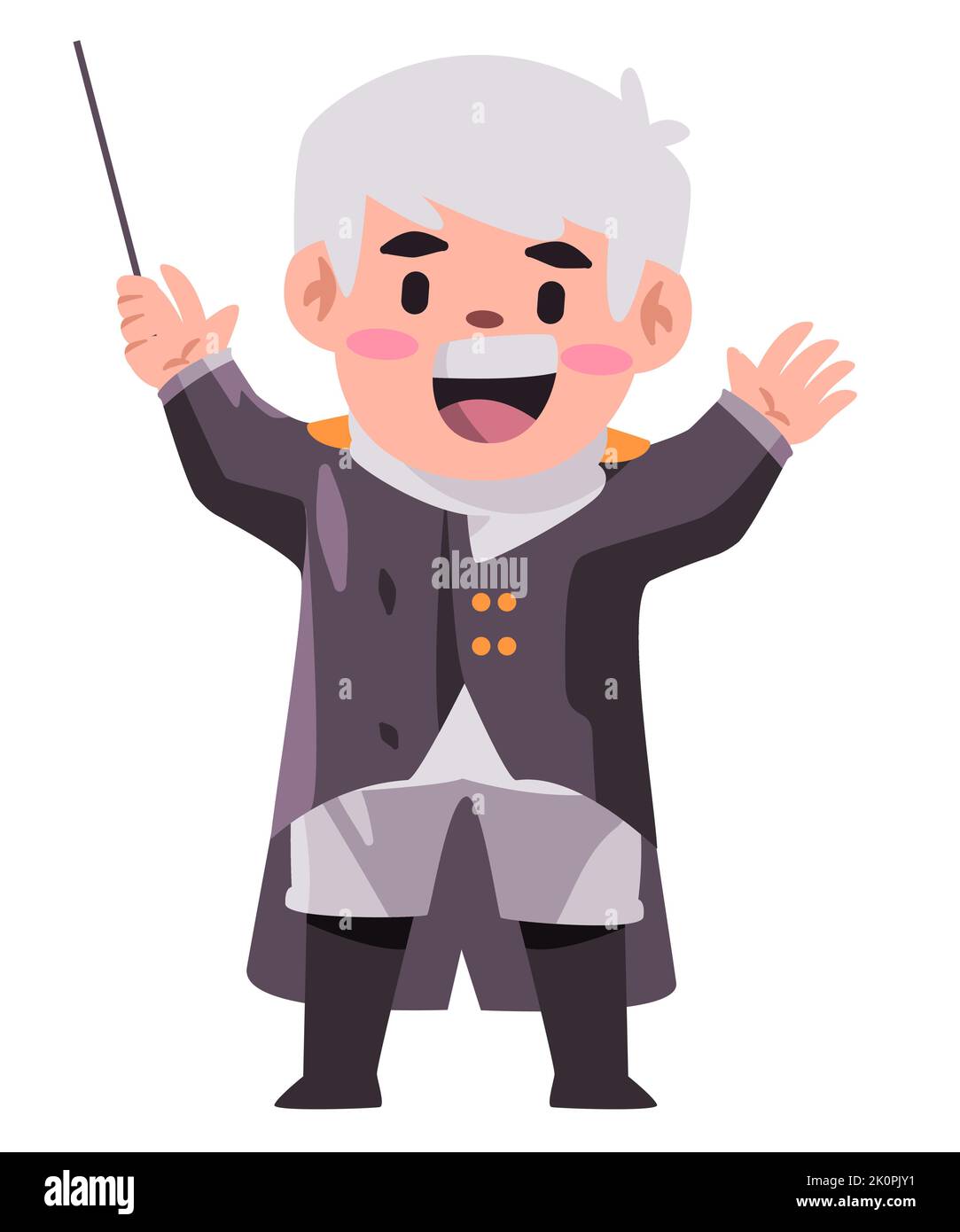 Composer conducting choir or orchestra concert with baton stick wearing black suit Stock Vector