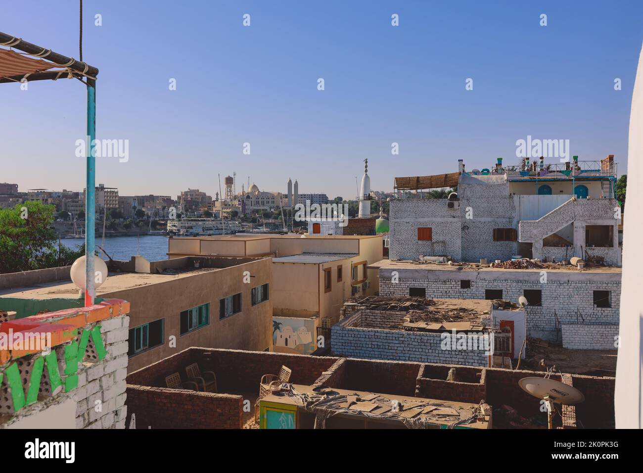 Colorful Buildings in Aswan with Local Nubian Style Decoration on the