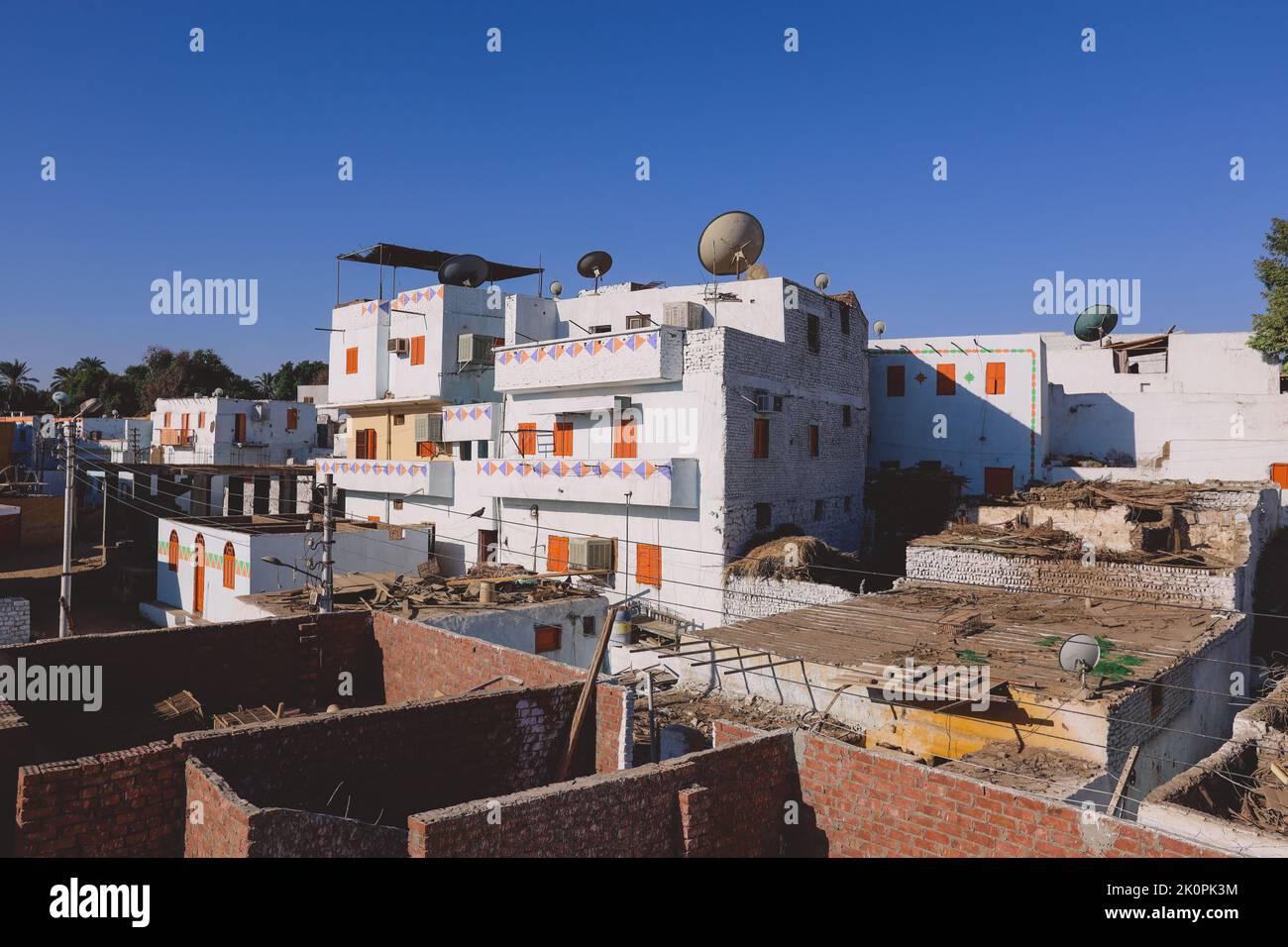 Colorful Buildings in Aswan with Local Nubian Style Decoration on the