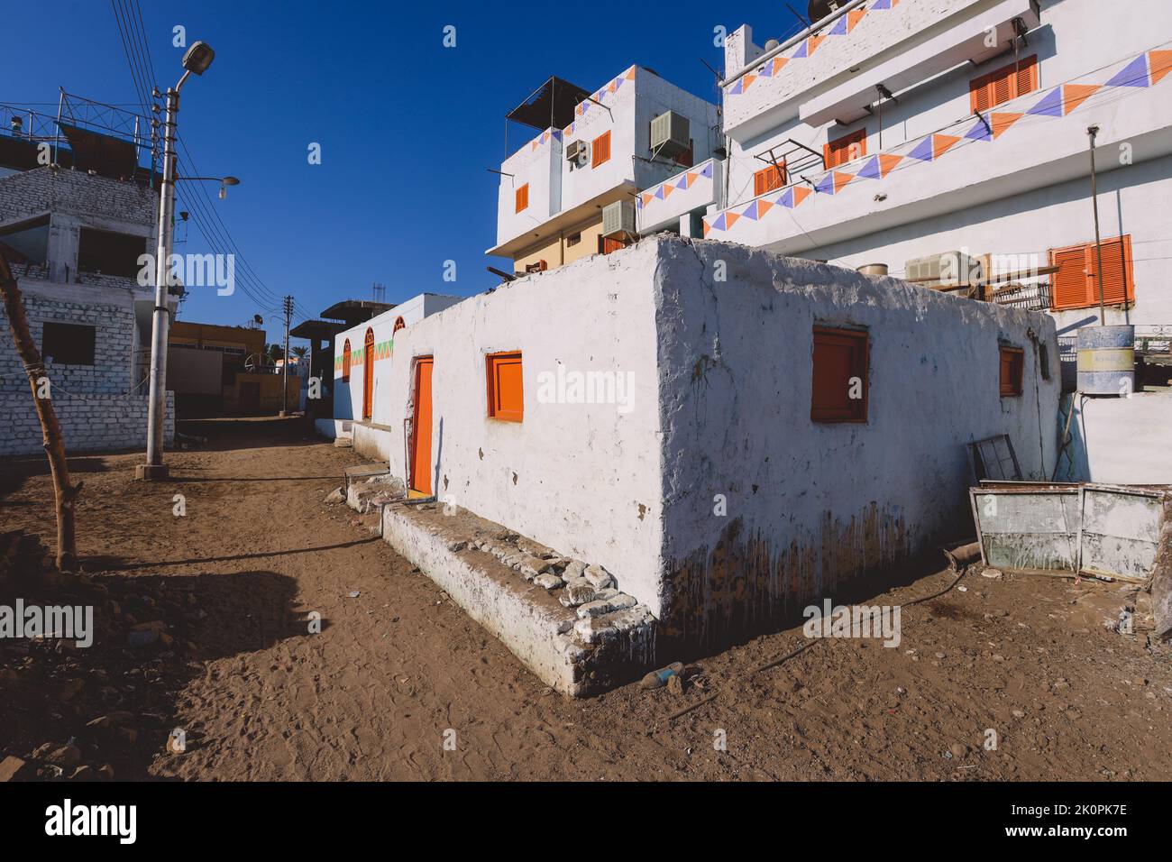 Colorful Buildings in Aswan with Local Nubian Style Decoration on the