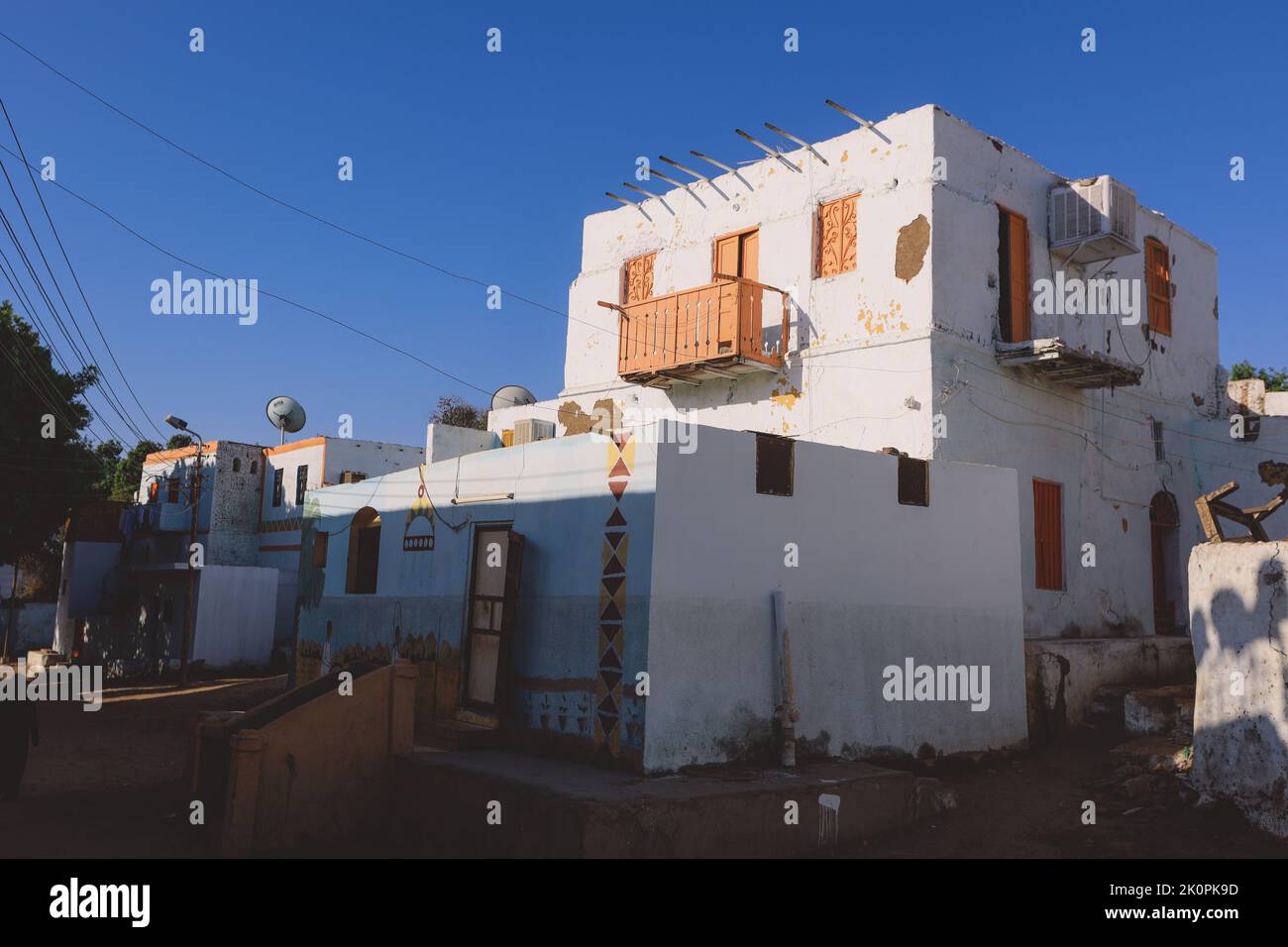 Colorful Buildings in Aswan with Local Nubian Style Decoration on the