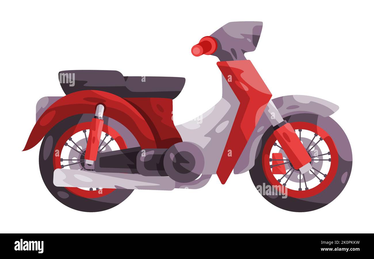 Classic motorcycle illustration of red super cub japan retro style motorbike Stock Vector
