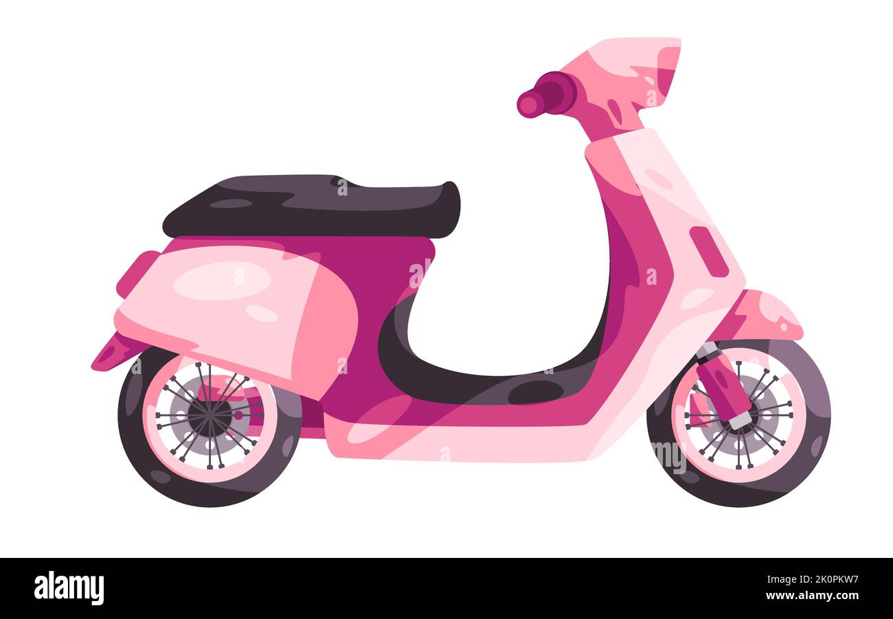 Scooter moped delivery motorbike in pink color motorcycle automatic transmission in pink color Stock Vector