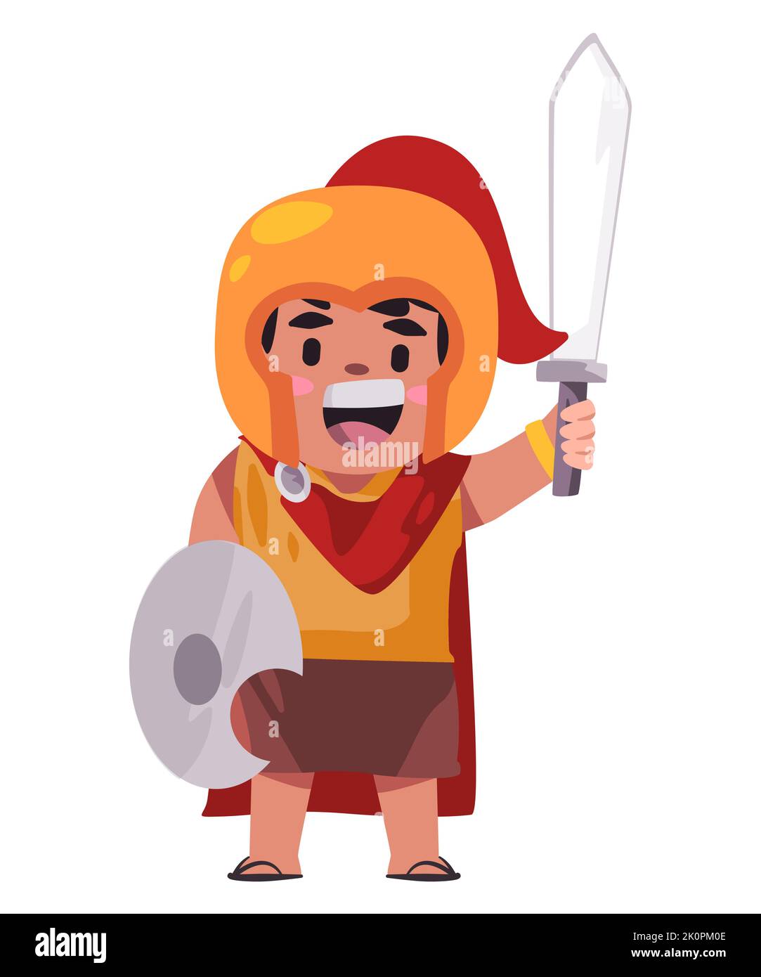 Macedonian sparta warior armed gladiator child kids wearing armor holding sword and shield Stock Vector