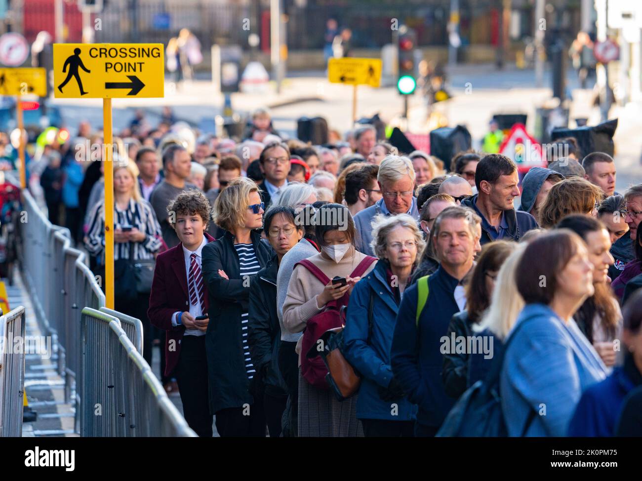 Edinburgh, Scotland, UK. 13th September 2022. Many members of the public queue to pay respects to Queen Elizabeth II who is resting inside St Giles Cathedral in Edinburgh  until returning to London this afternoon.  Iain Masterton/Alamy Live News Stock Photo