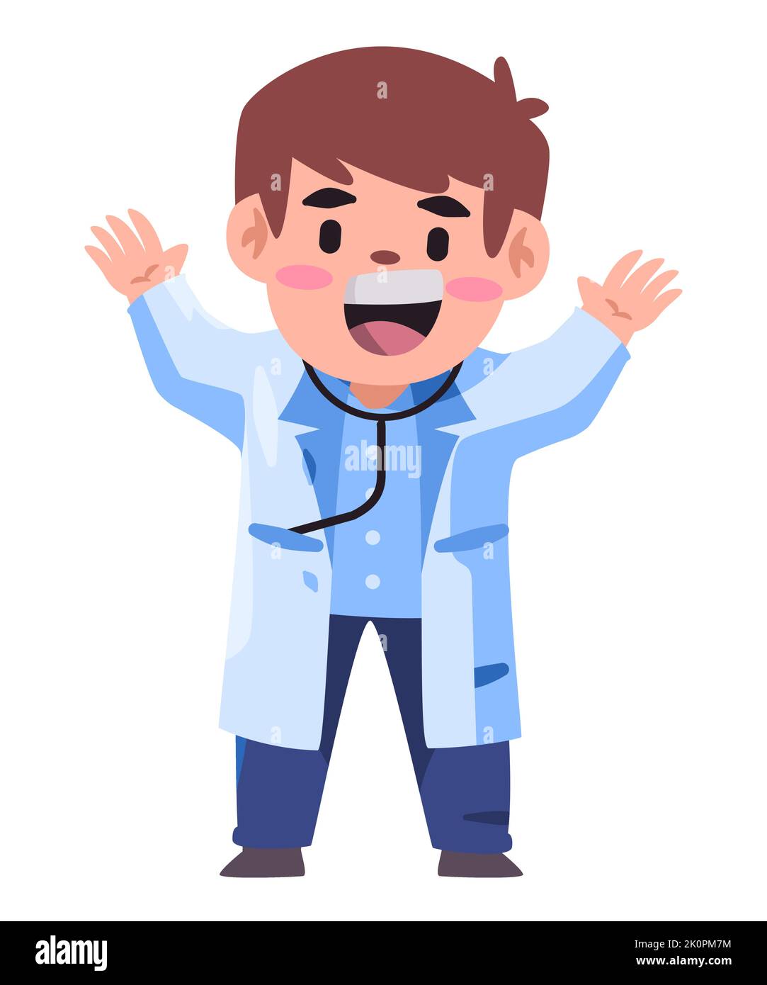 Professional doctor physician kids wearing medical uniform white coat and stethoscope Stock Vector